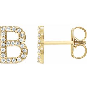 14K Yellow Gold 1/5 CTW Natural Diamond Initial B Earrings