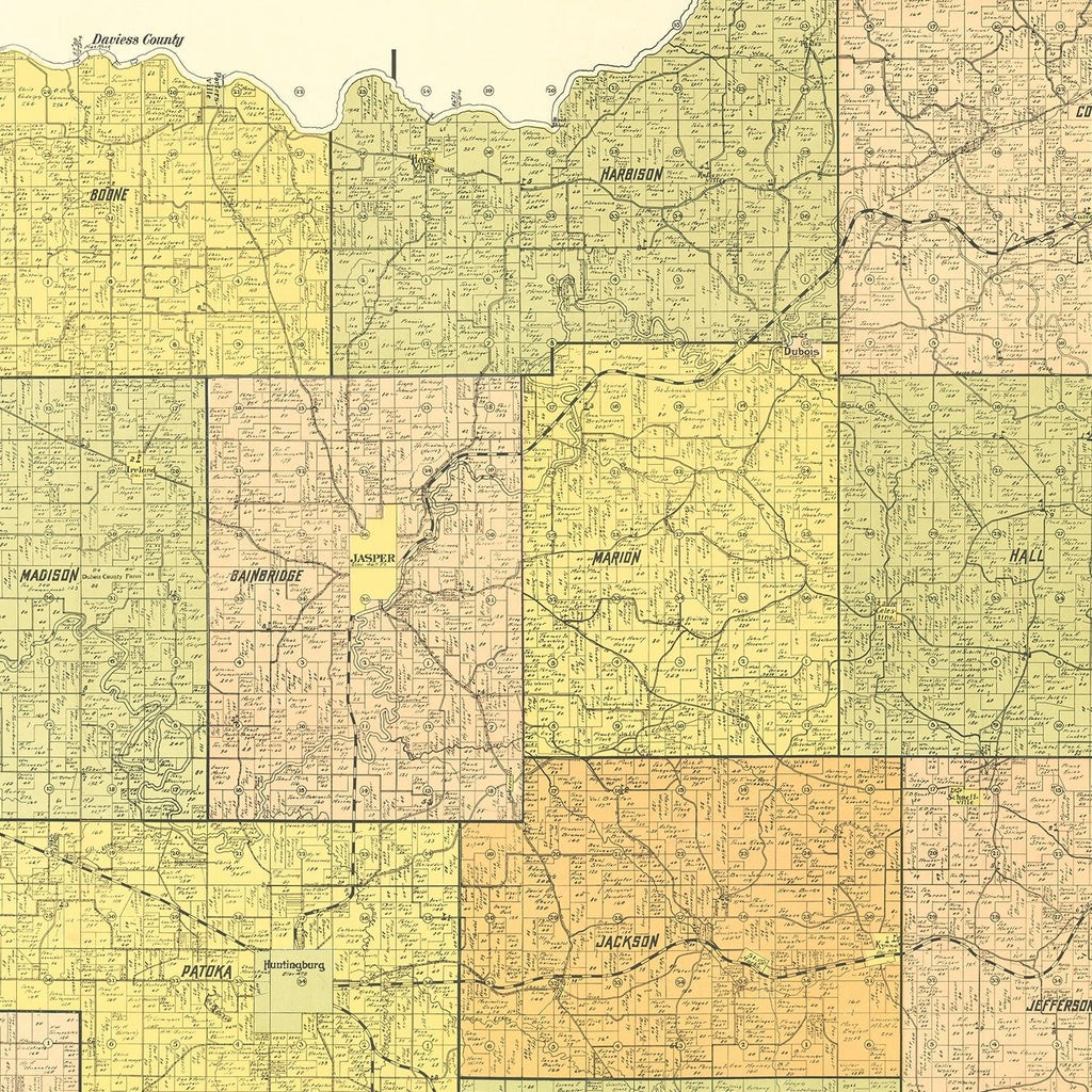 Vintage Map of Dubois County, Indiana 1914