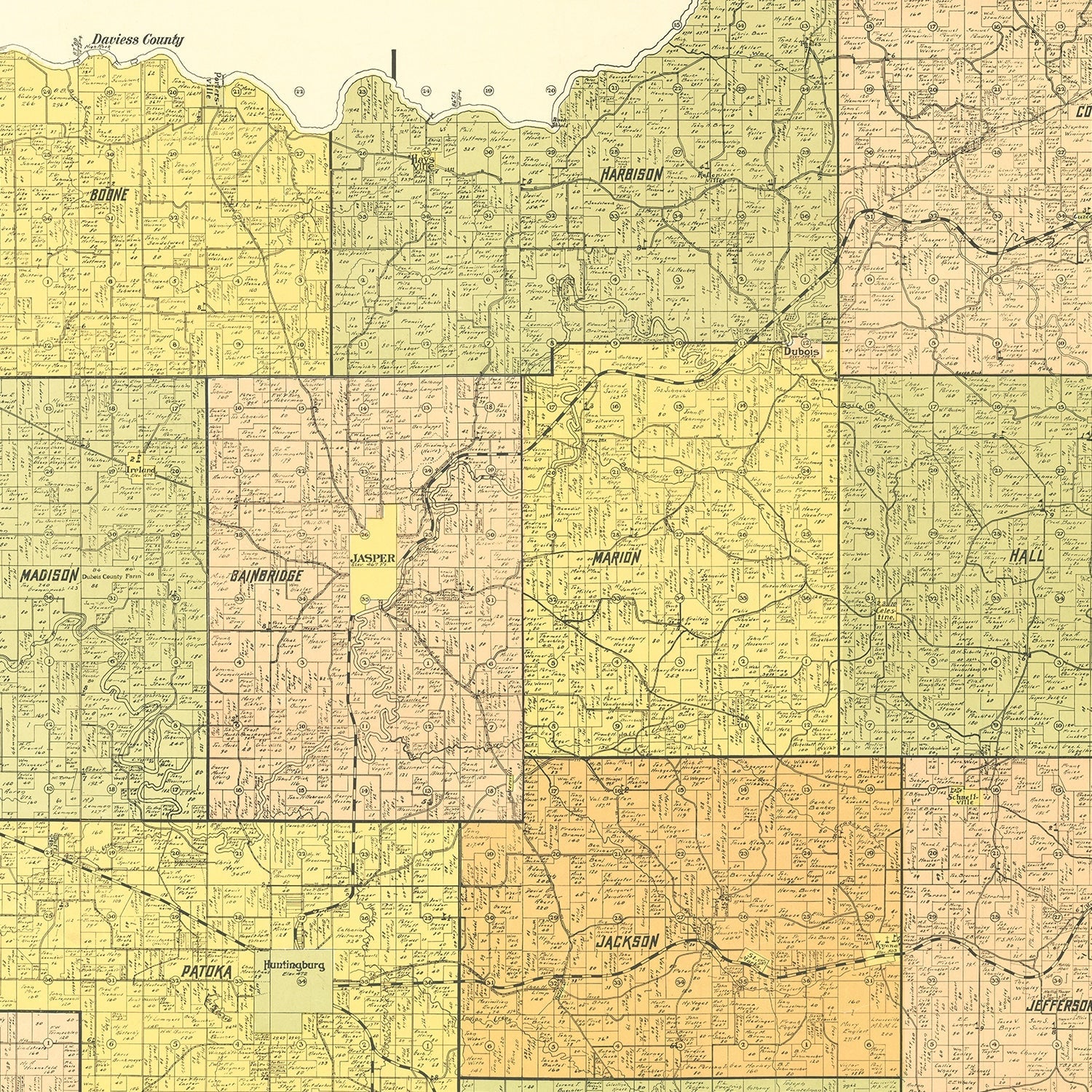 Vintage Map of Dubois County, Indiana 1914