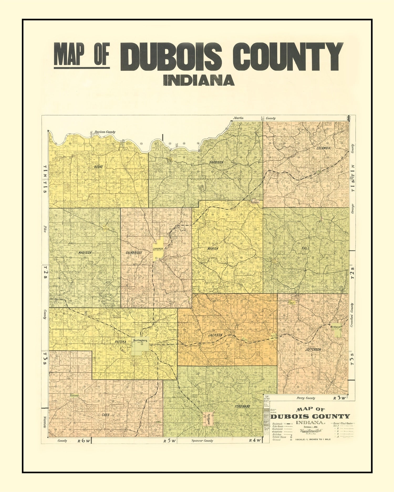 Vintage Map of Dubois County, Indiana 1914