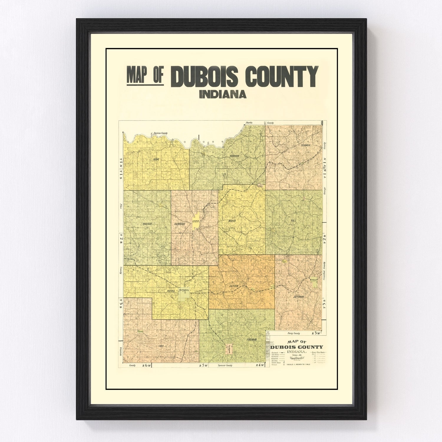Vintage Map of Dubois County, Indiana 1914