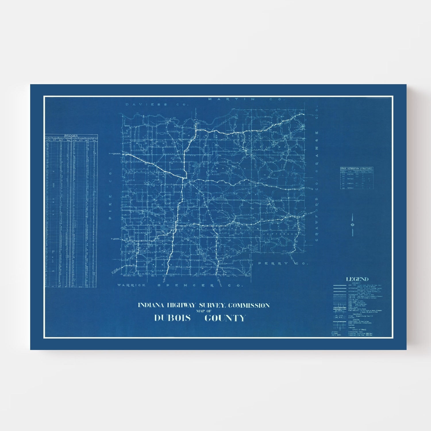 Vintage Map of Dubois County, Indiana 1936