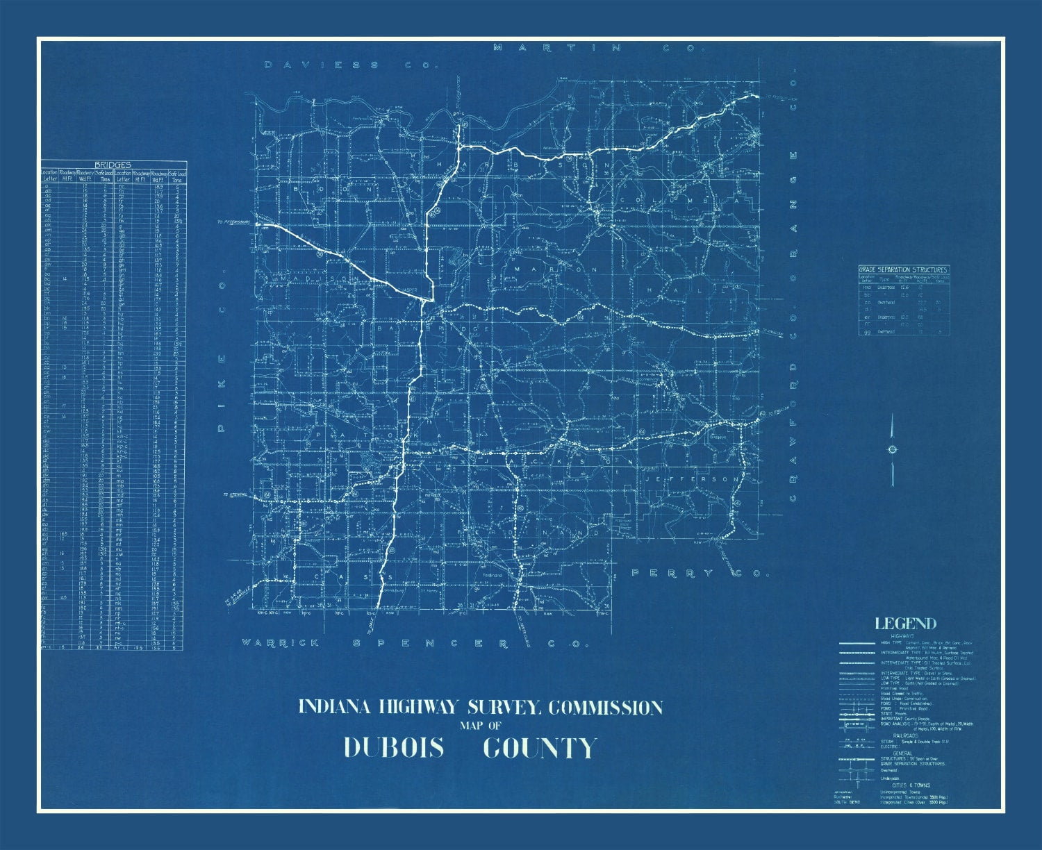 Vintage Map of Dubois County, Indiana 1936