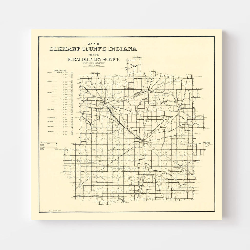 Vintage Map of Elkhart County, Indiana 1909