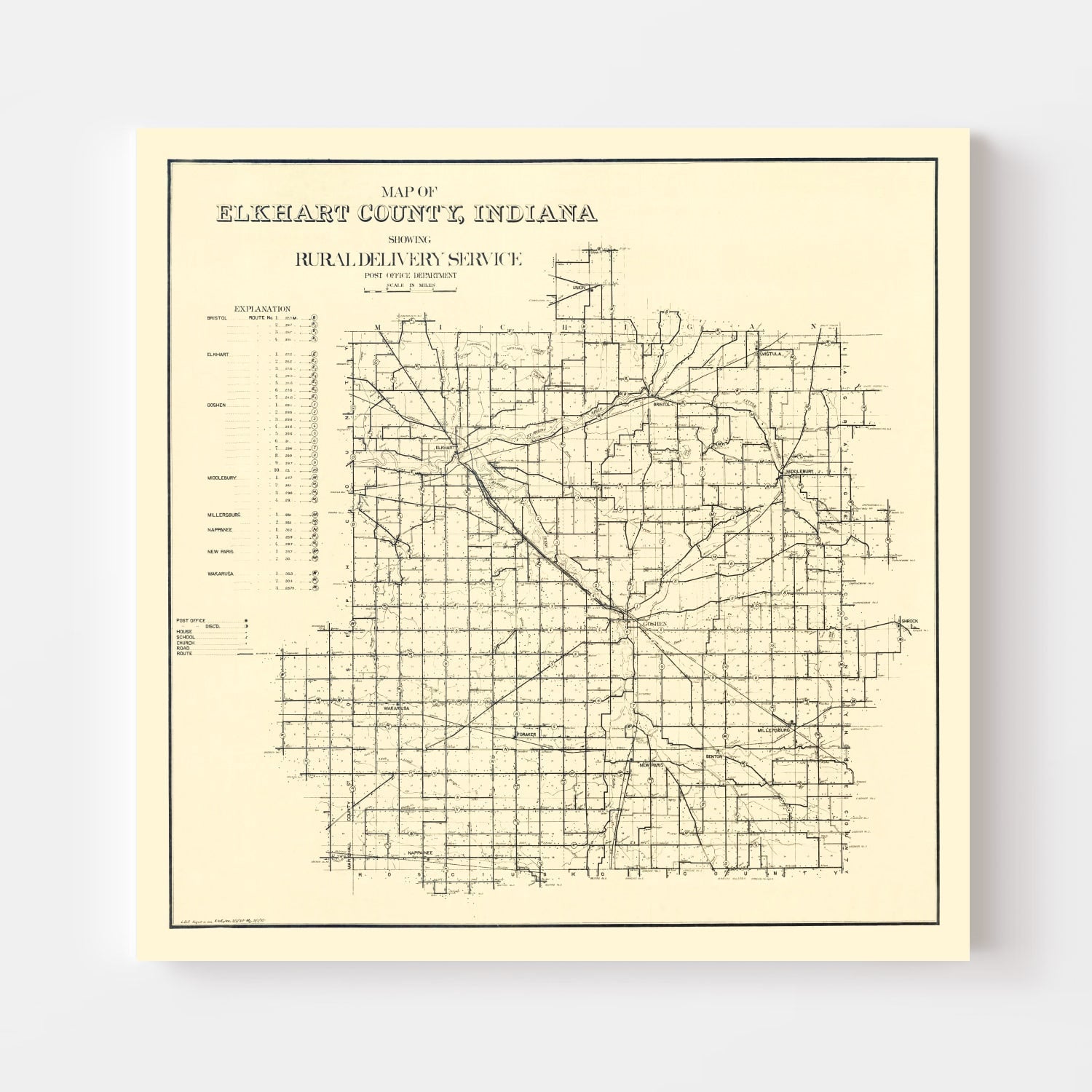 Vintage Map of Elkhart County, Indiana 1909