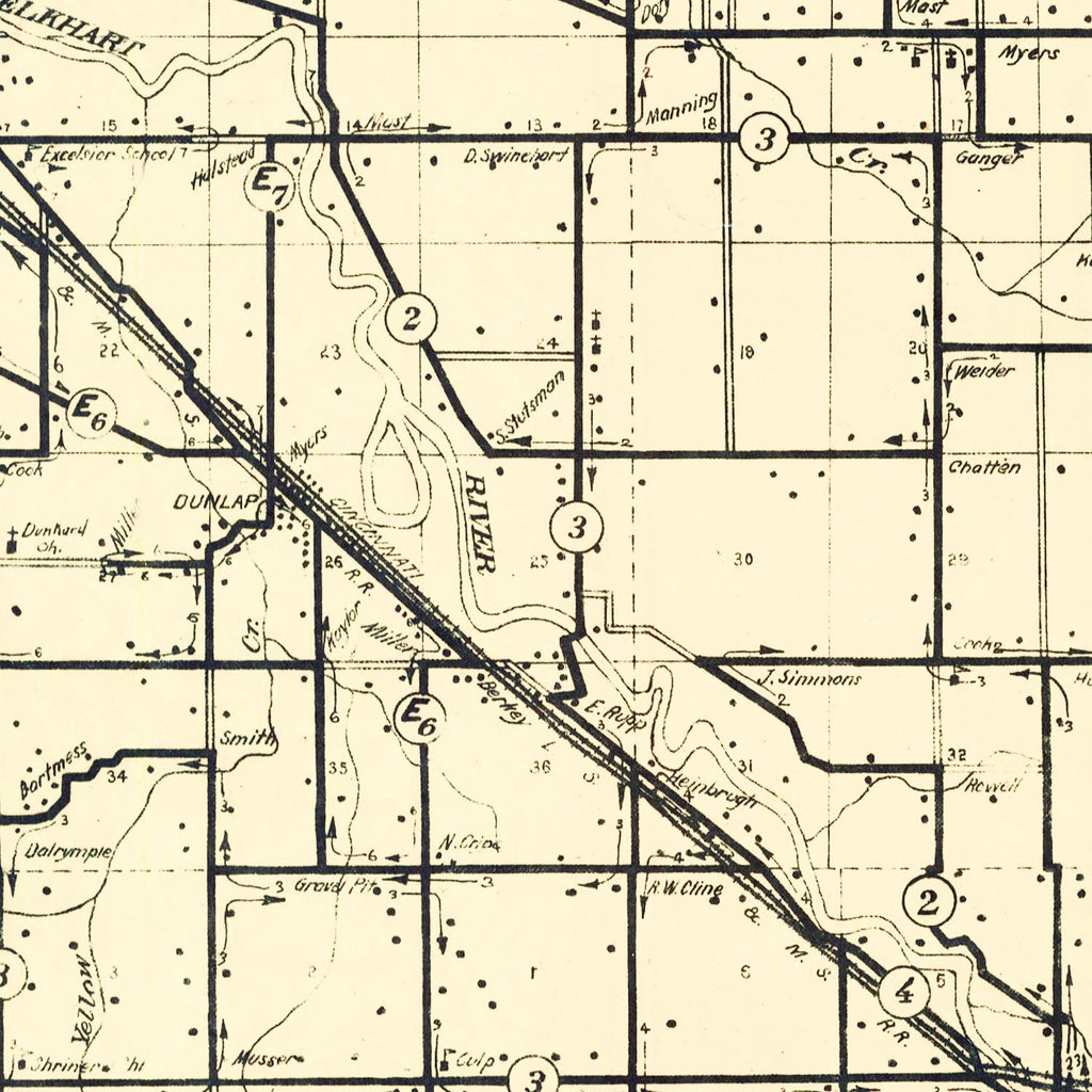 Vintage Map of Elkhart County, Indiana 1909