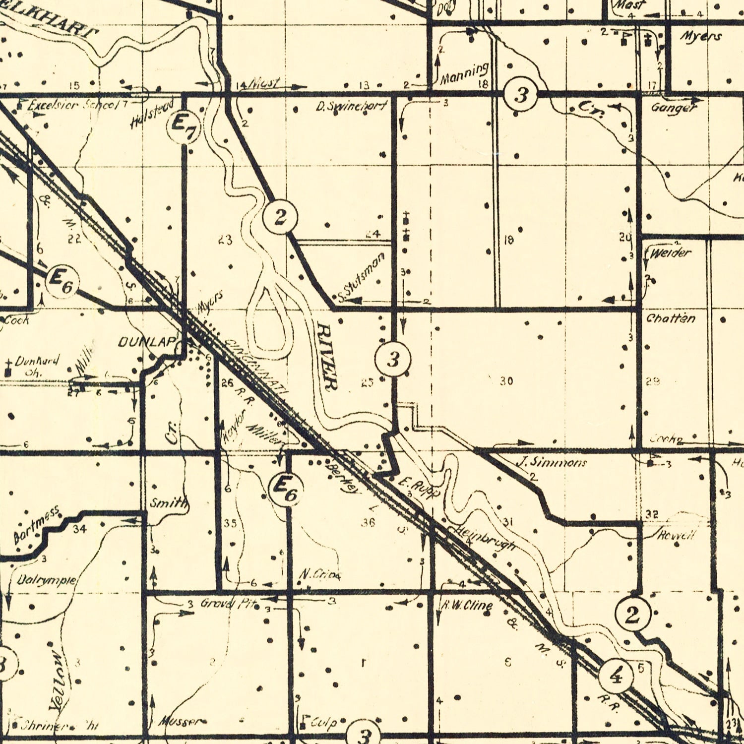 Vintage Map of Elkhart County, Indiana 1909