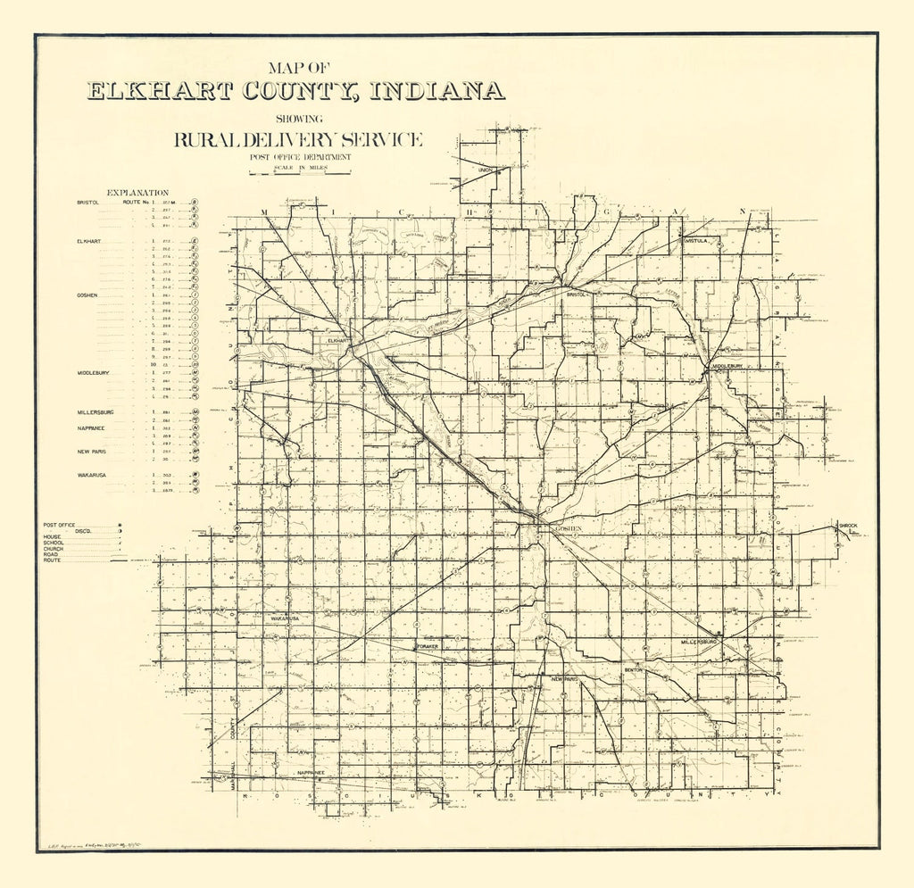 Vintage Map of Elkhart County, Indiana 1909
