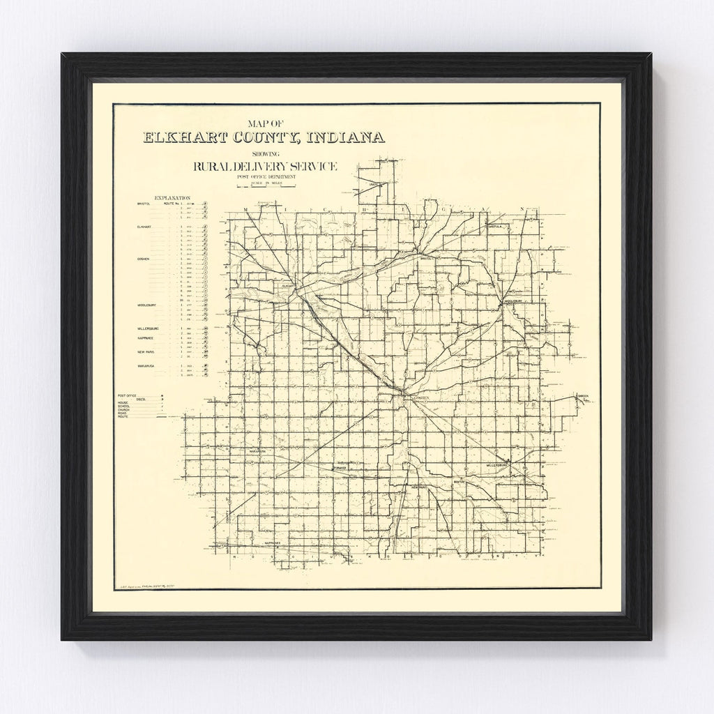 Vintage Map of Elkhart County, Indiana 1909
