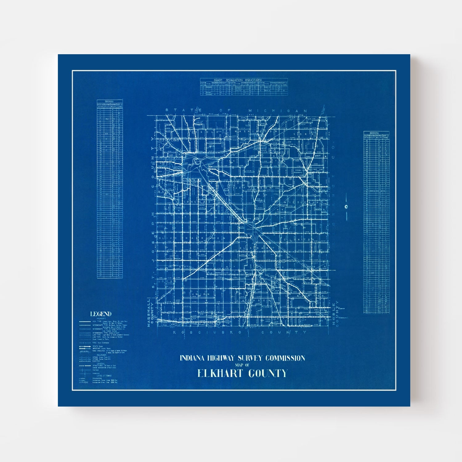 Vintage Map of Elkhart County, Indiana 1936