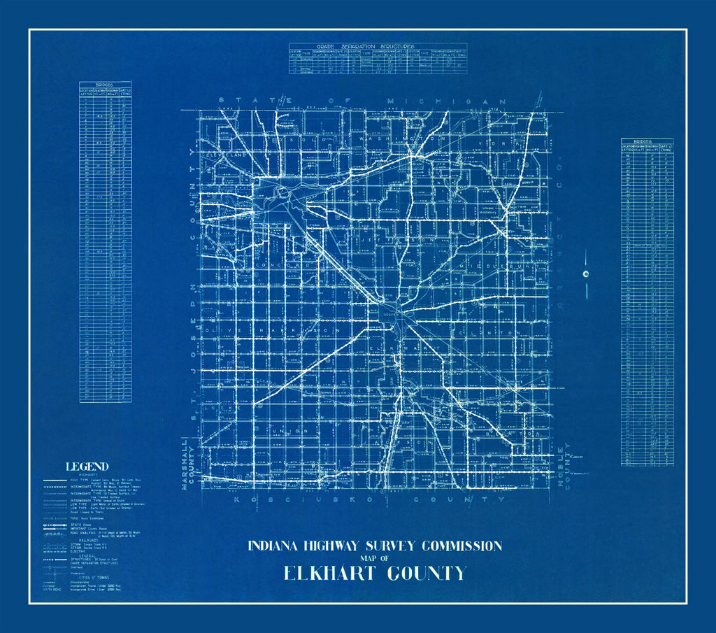 Vintage Map of Elkhart County, Indiana 1936