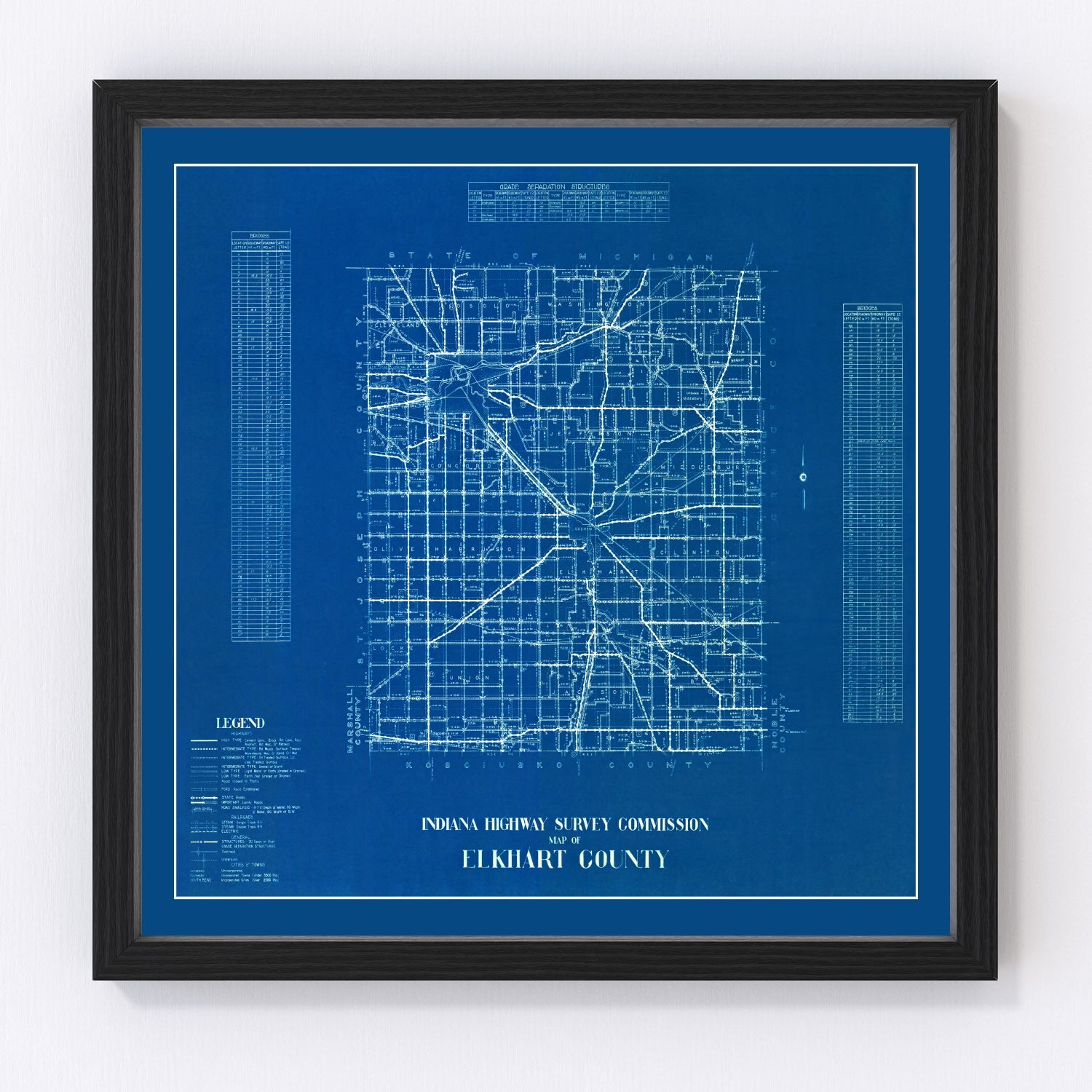 Vintage Map of Elkhart County, Indiana 1936