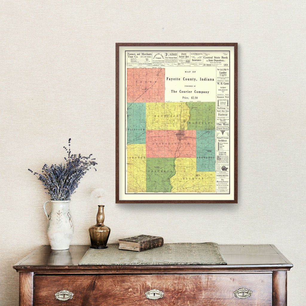 Vintage Map of Fayette County, Indiana 1917