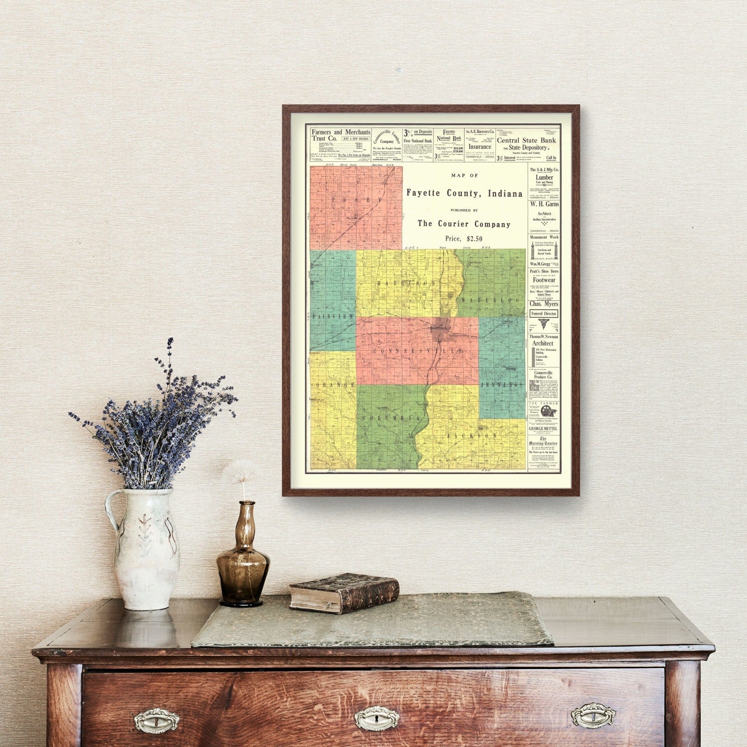 Vintage Map of Fayette County, Indiana 1917