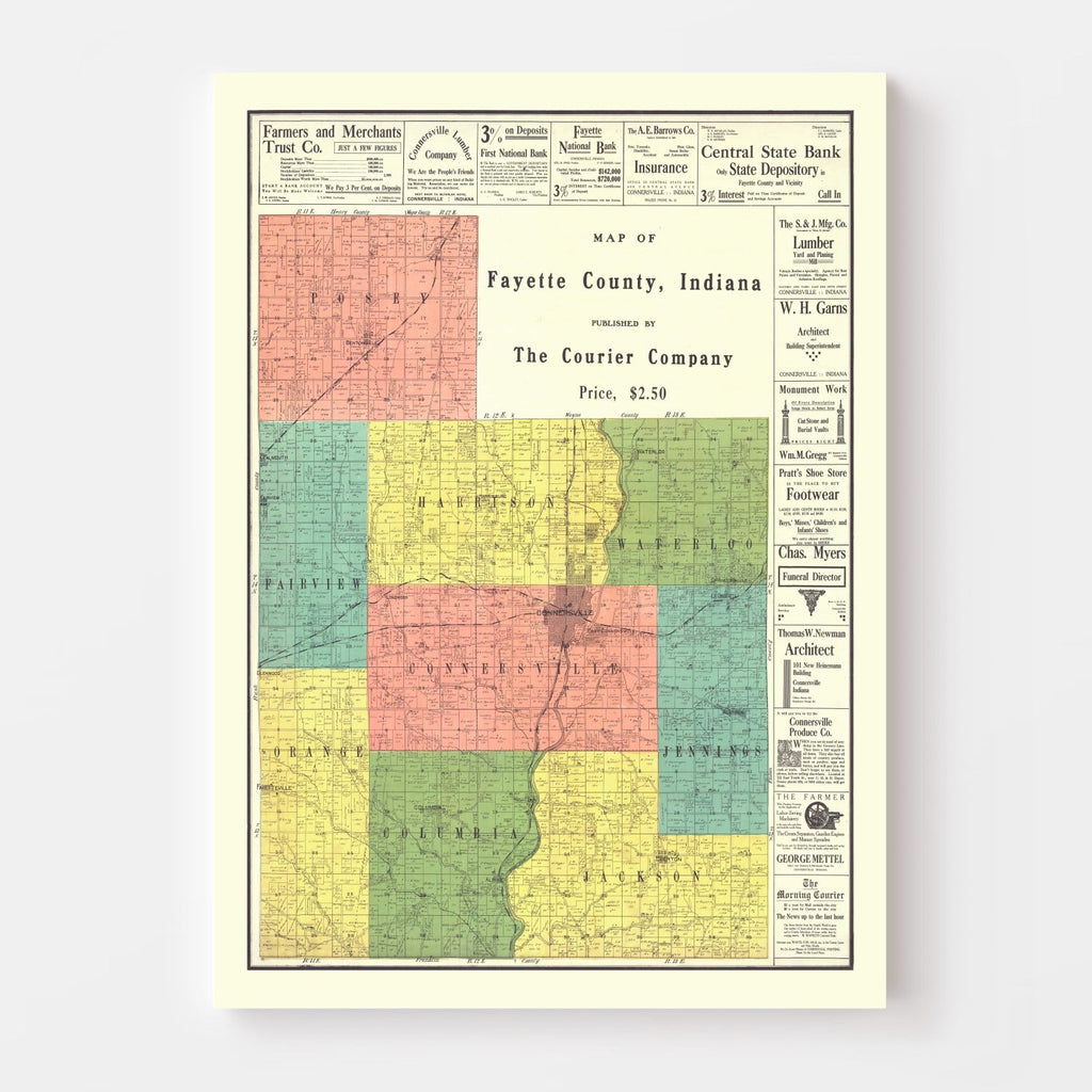 Vintage Map of Fayette County, Indiana 1917