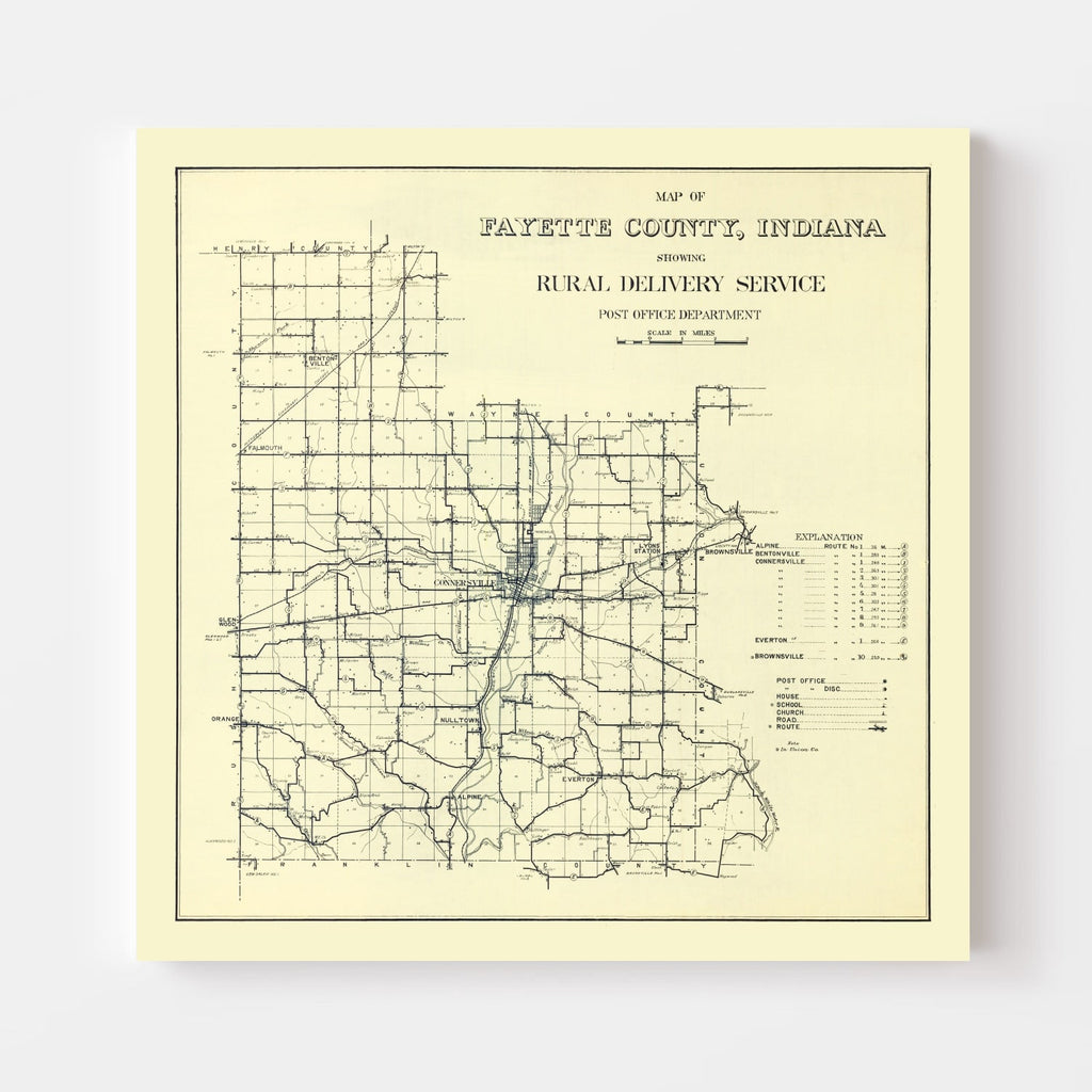 Vintage Map of Fayette County, Indiana 1912