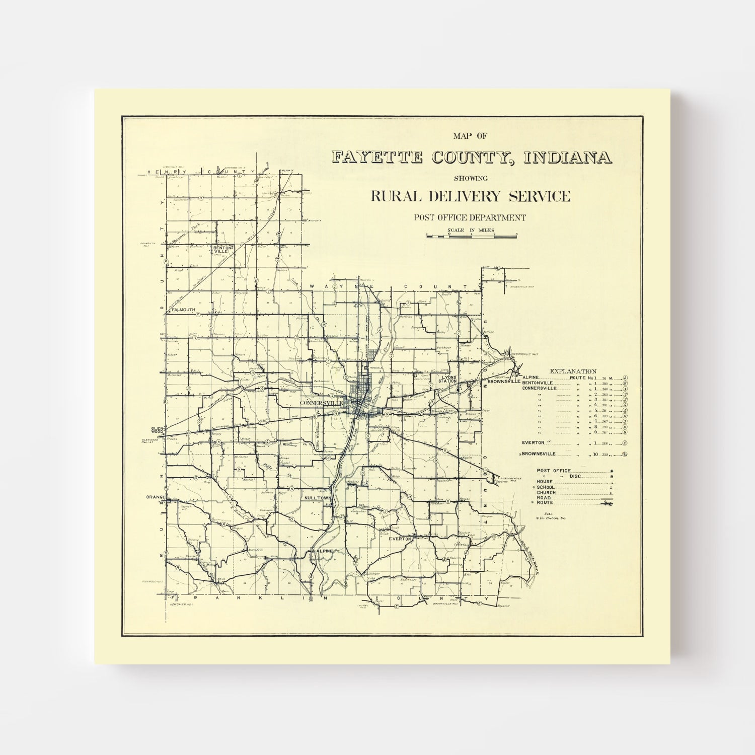 Vintage Map of Fayette County, Indiana 1912