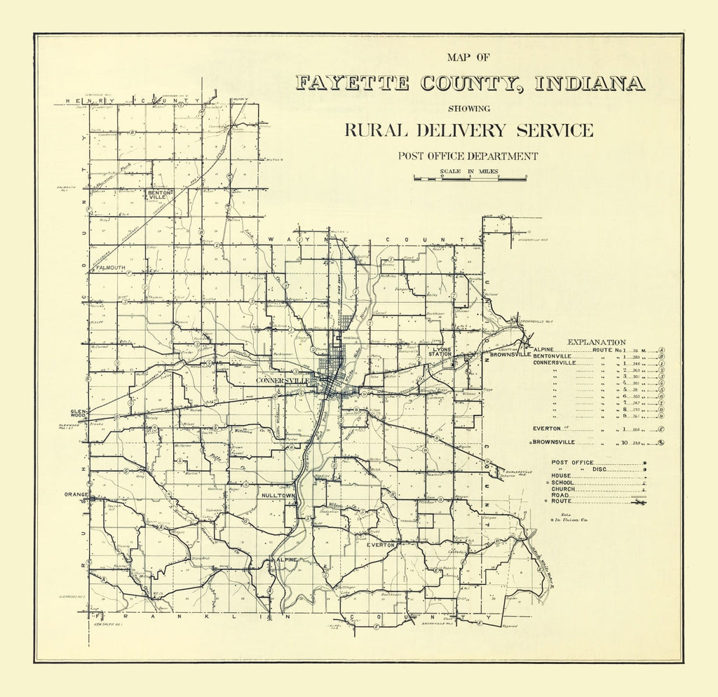 Vintage Map of Fayette County, Indiana 1912