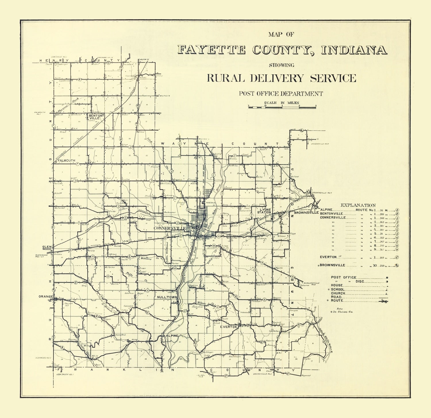 Vintage Map of Fayette County, Indiana 1912
