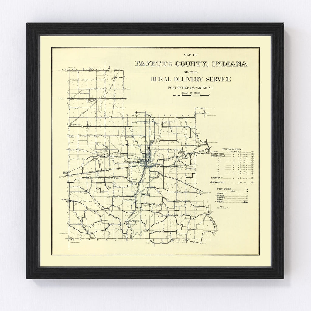 Vintage Map of Fayette County, Indiana 1912