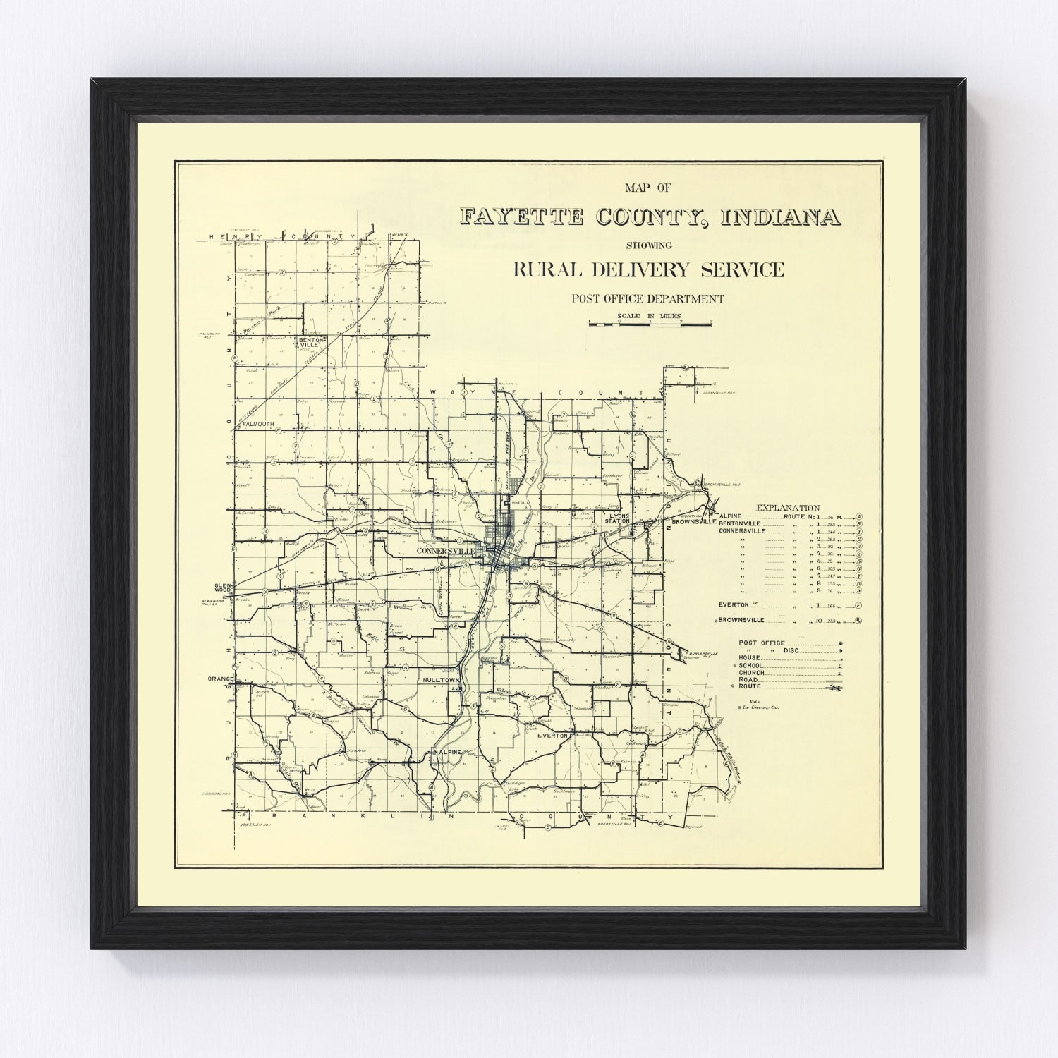 Vintage Map of Fayette County, Indiana 1912