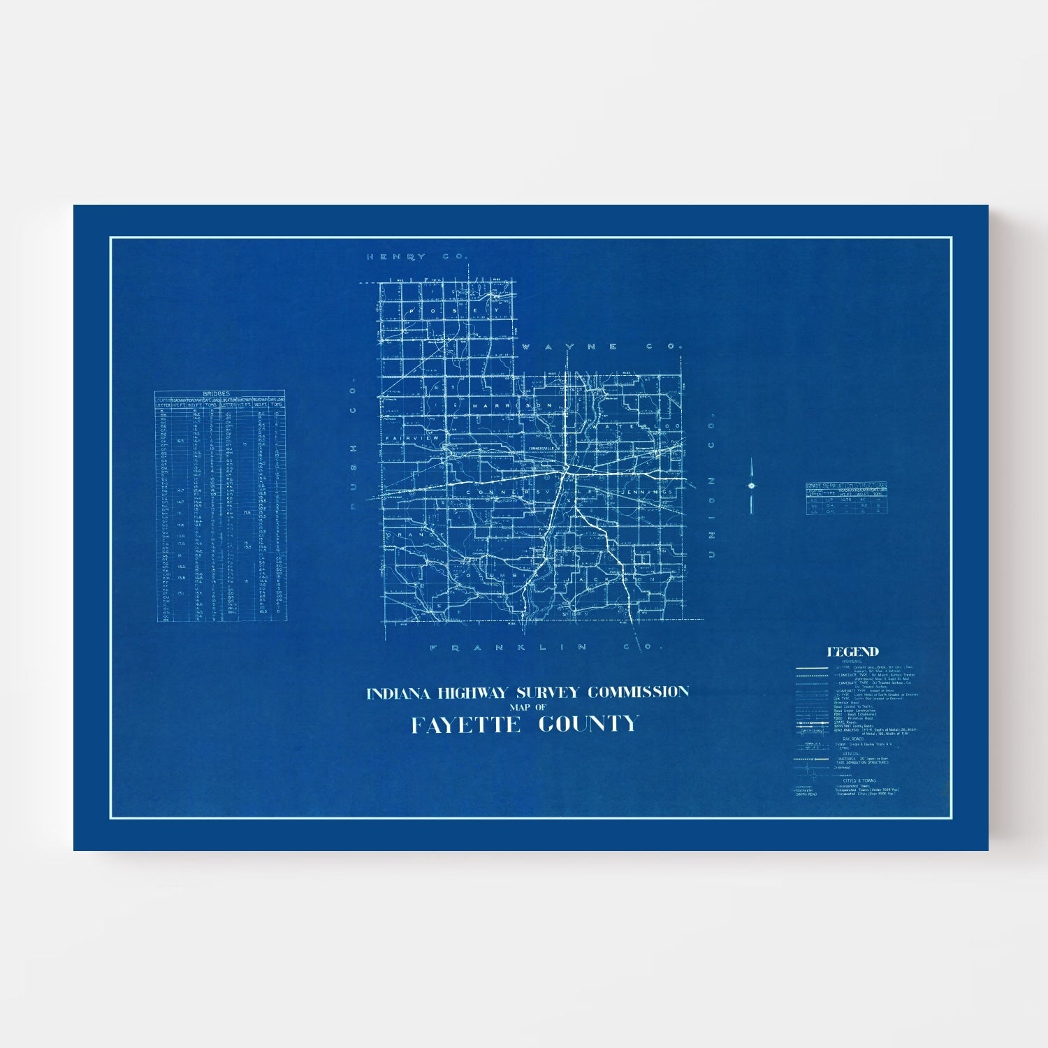 Vintage Map of Fayette County, Indiana 1936
