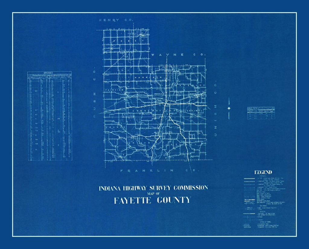 Vintage Map of Fayette County, Indiana 1936