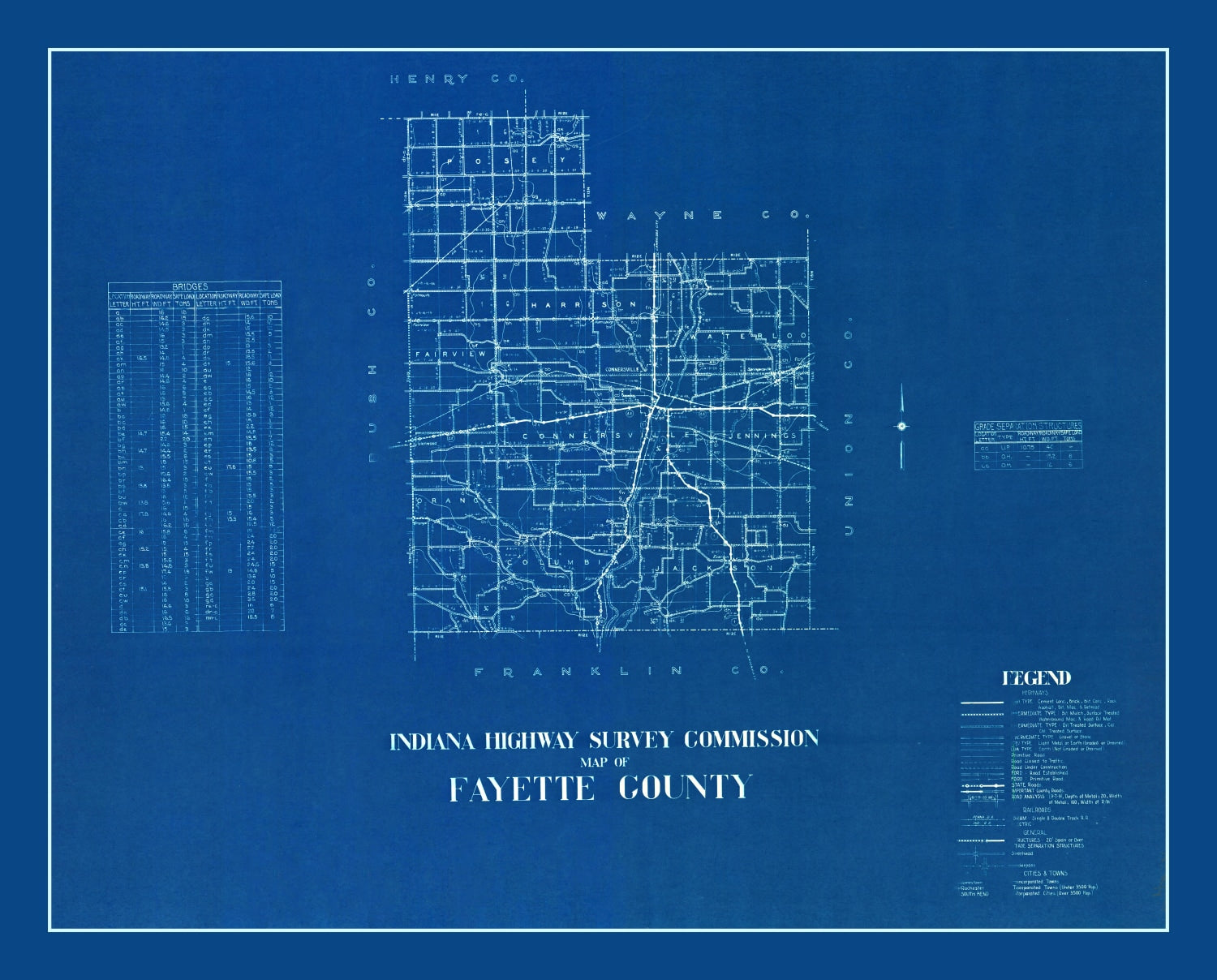 Vintage Map of Fayette County, Indiana 1936