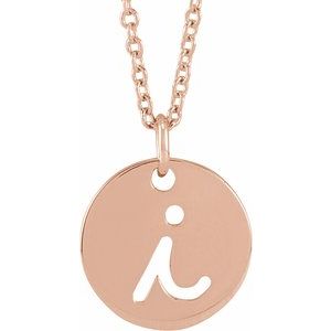 14K Rose Gold Script Initial I 16-18" Necklace