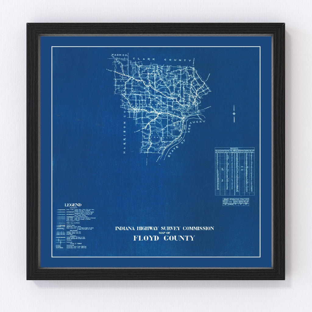 Vintage Map of Floyd County, Indiana 1936