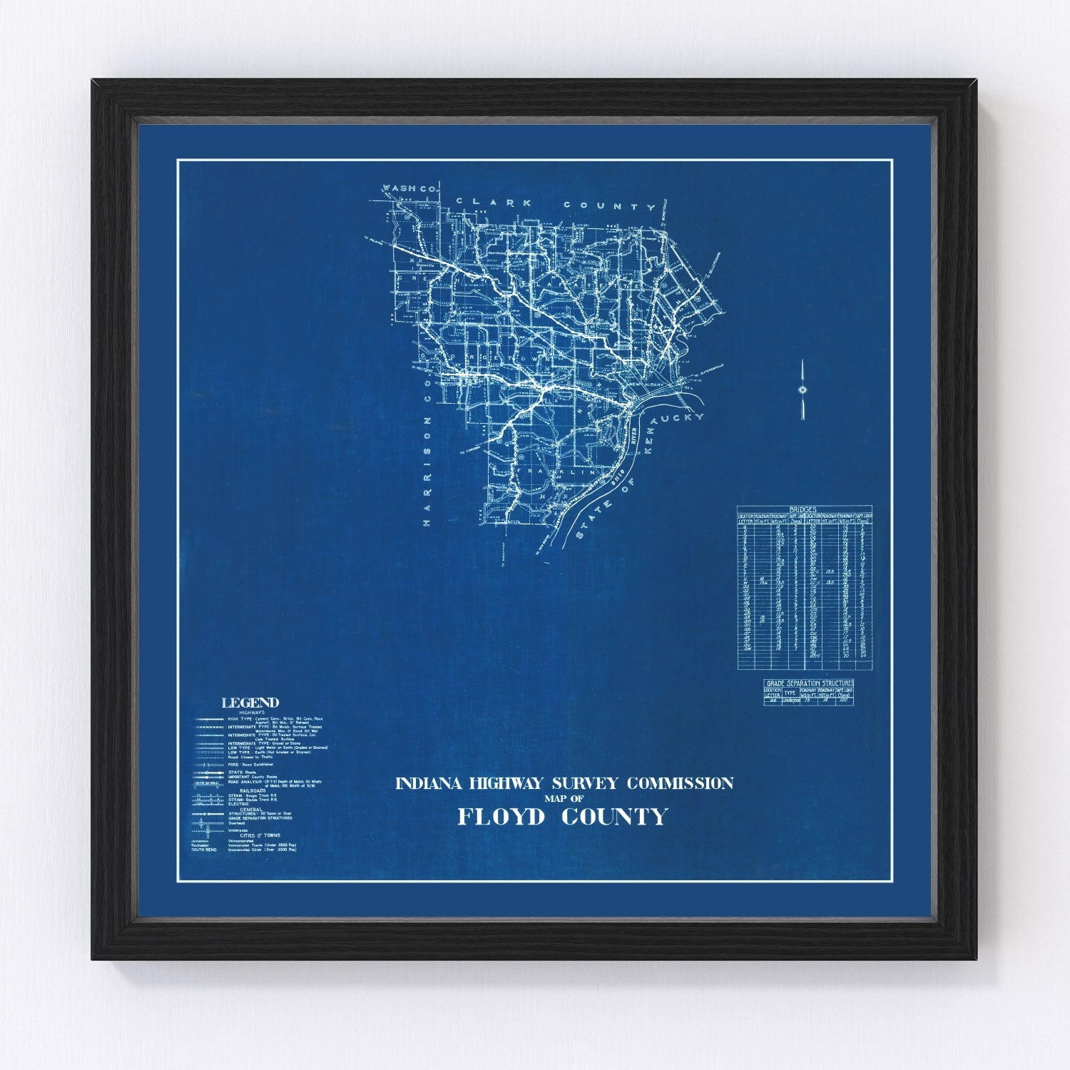 Vintage Map of Floyd County, Indiana 1936