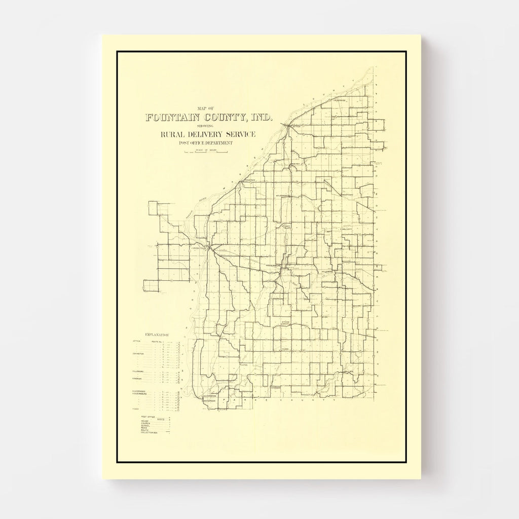 Vintage Map of Fountain County, Indiana 1911