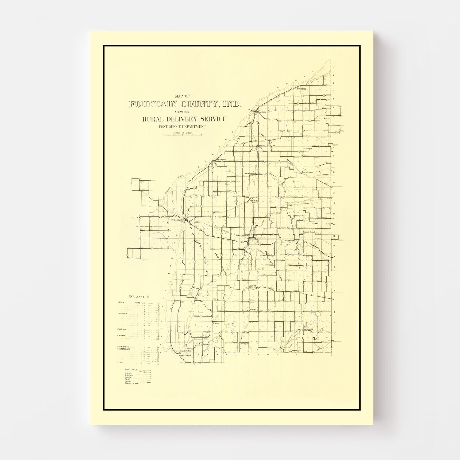 Vintage Map of Fountain County, Indiana 1911