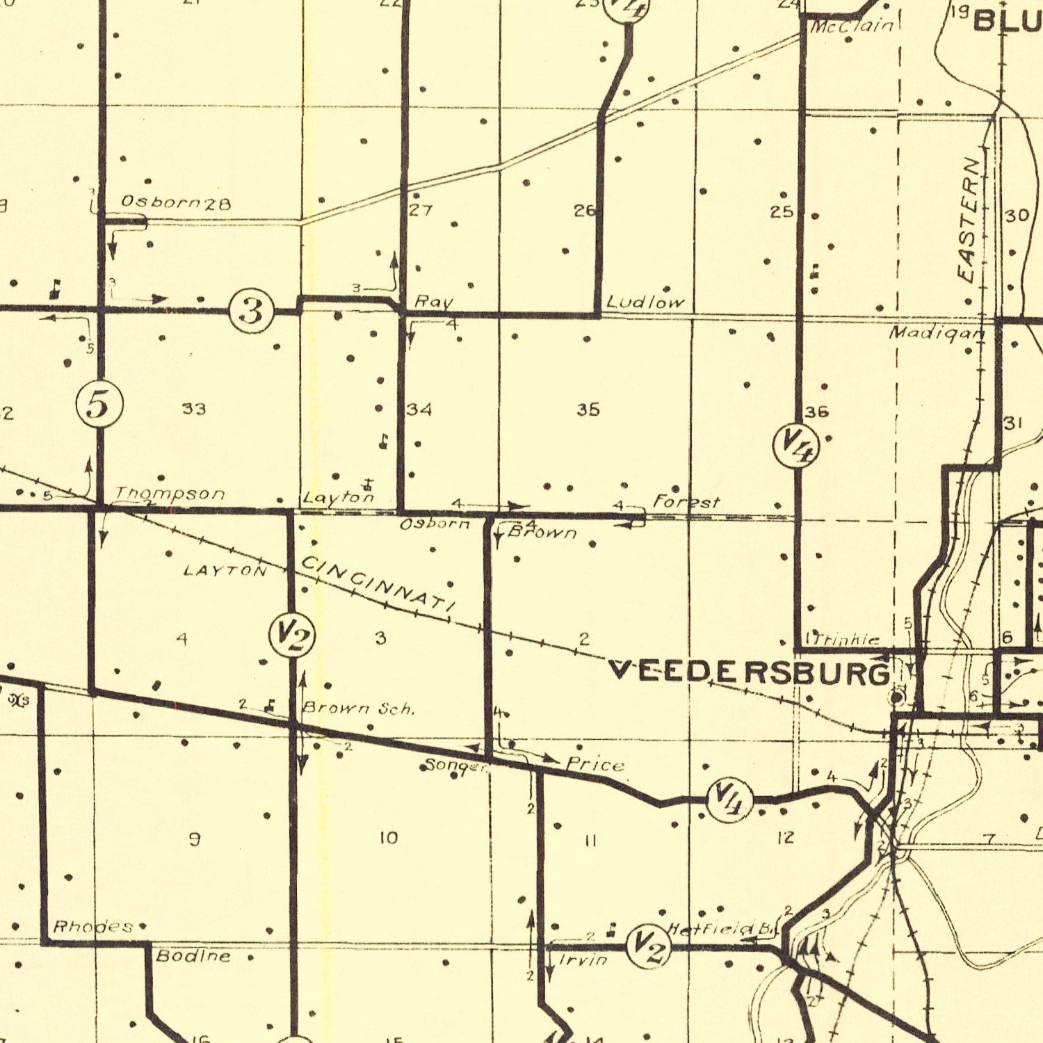 Vintage Map of Fountain County, Indiana 1911