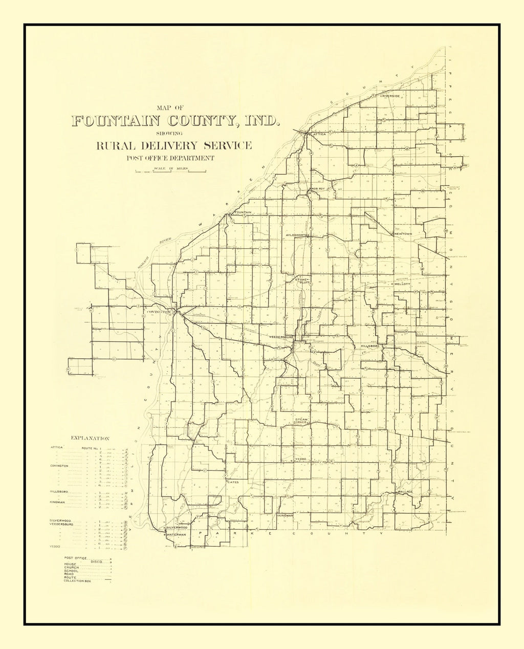 Vintage Map of Fountain County, Indiana 1911