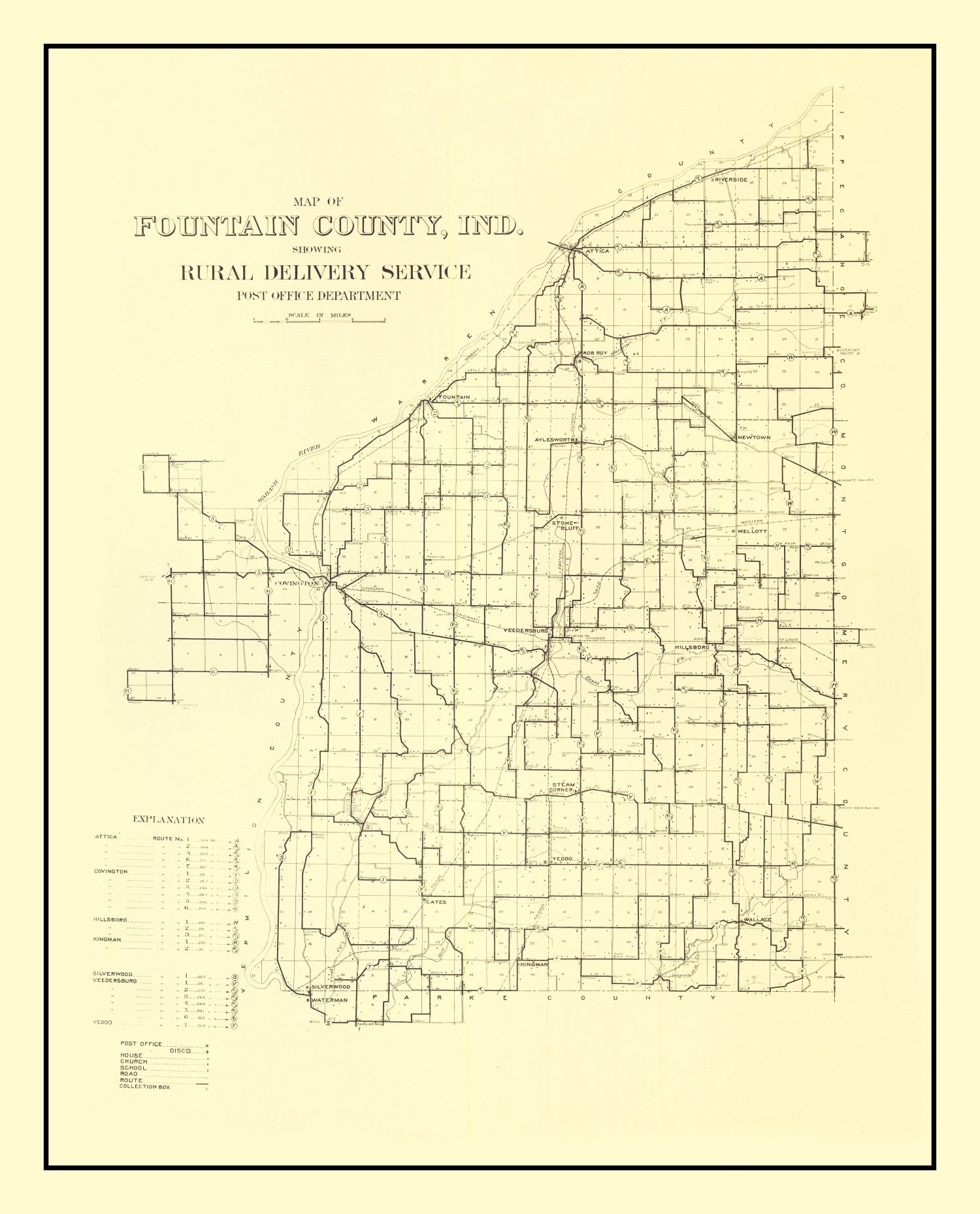Vintage Map of Fountain County, Indiana 1911