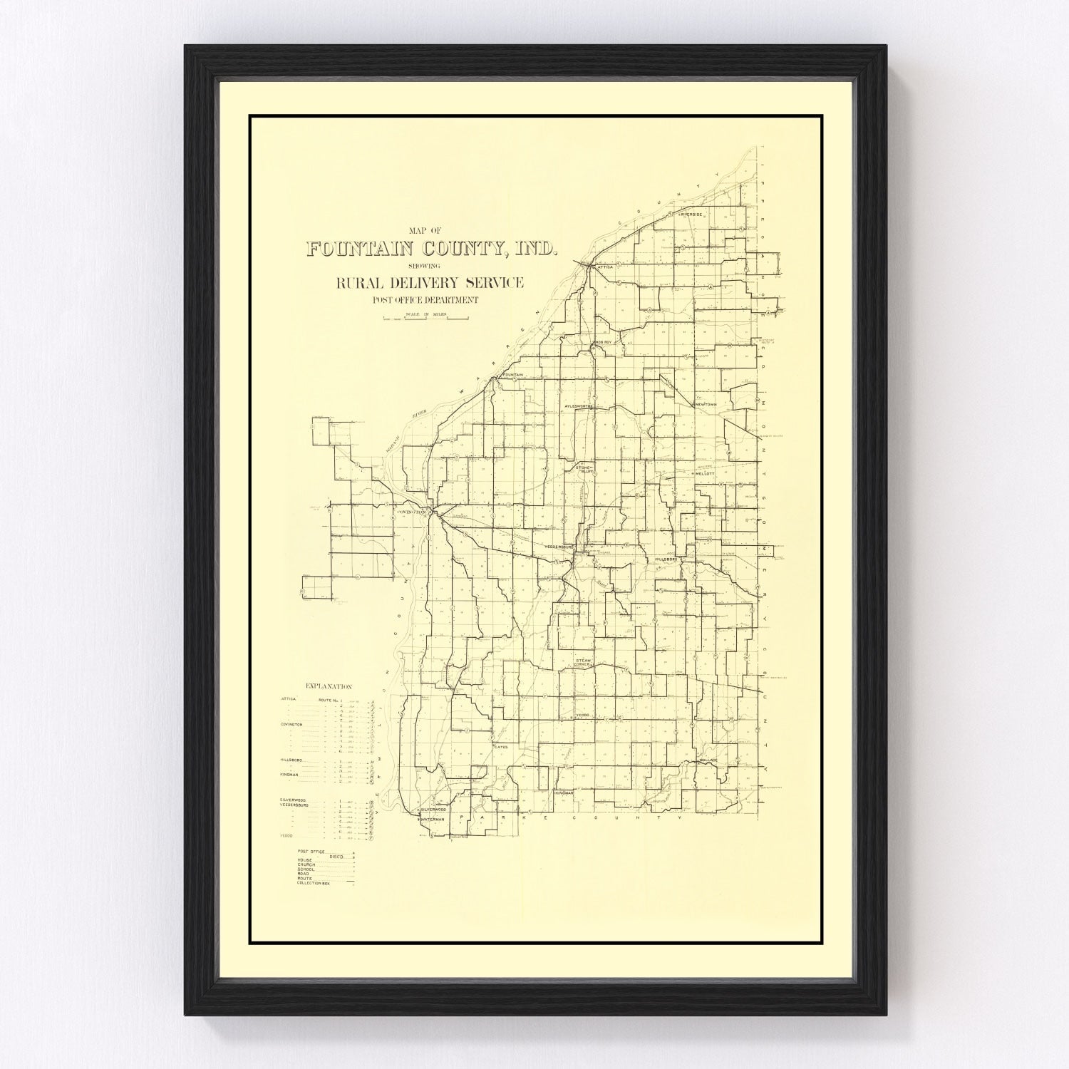 Vintage Map of Fountain County, Indiana 1911
