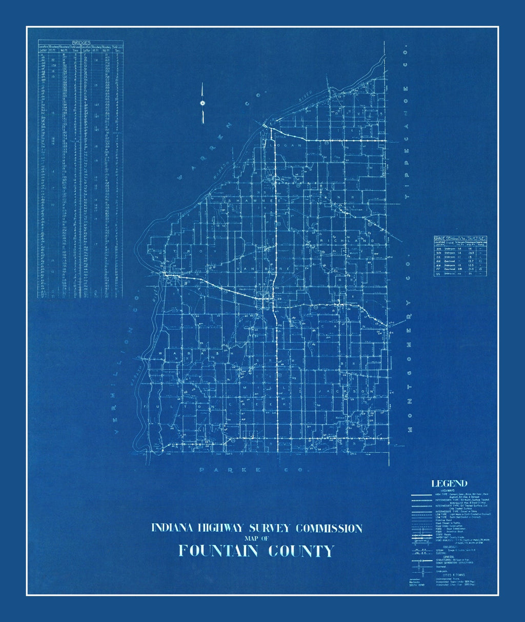 Vintage Map of Fountain County, Indiana 1936