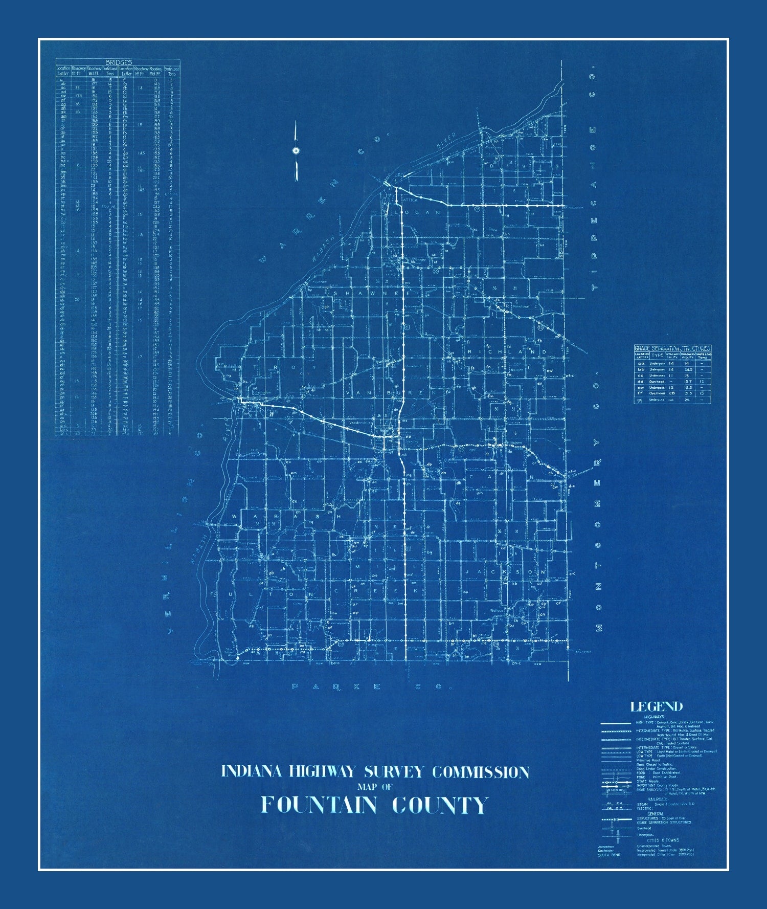 Vintage Map of Fountain County, Indiana 1936