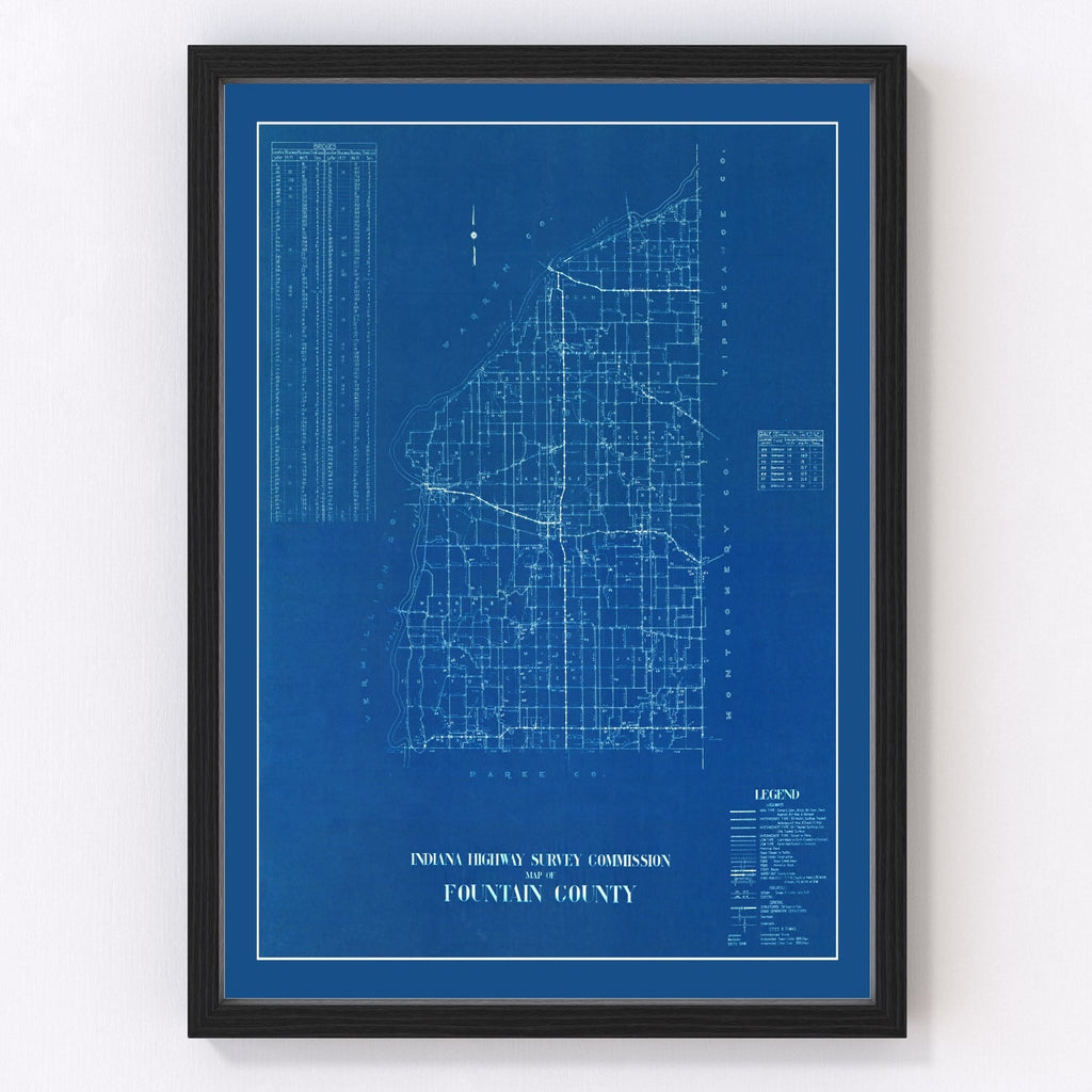 Vintage Map of Fountain County, Indiana 1936