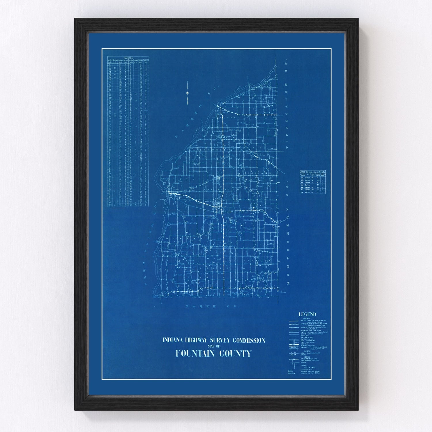 Vintage Map of Fountain County, Indiana 1936