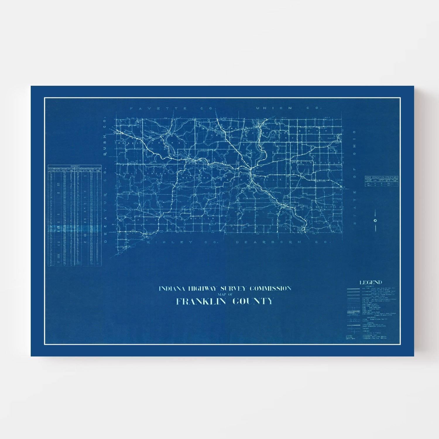 Vintage Map of Franklin County, Indiana 1936