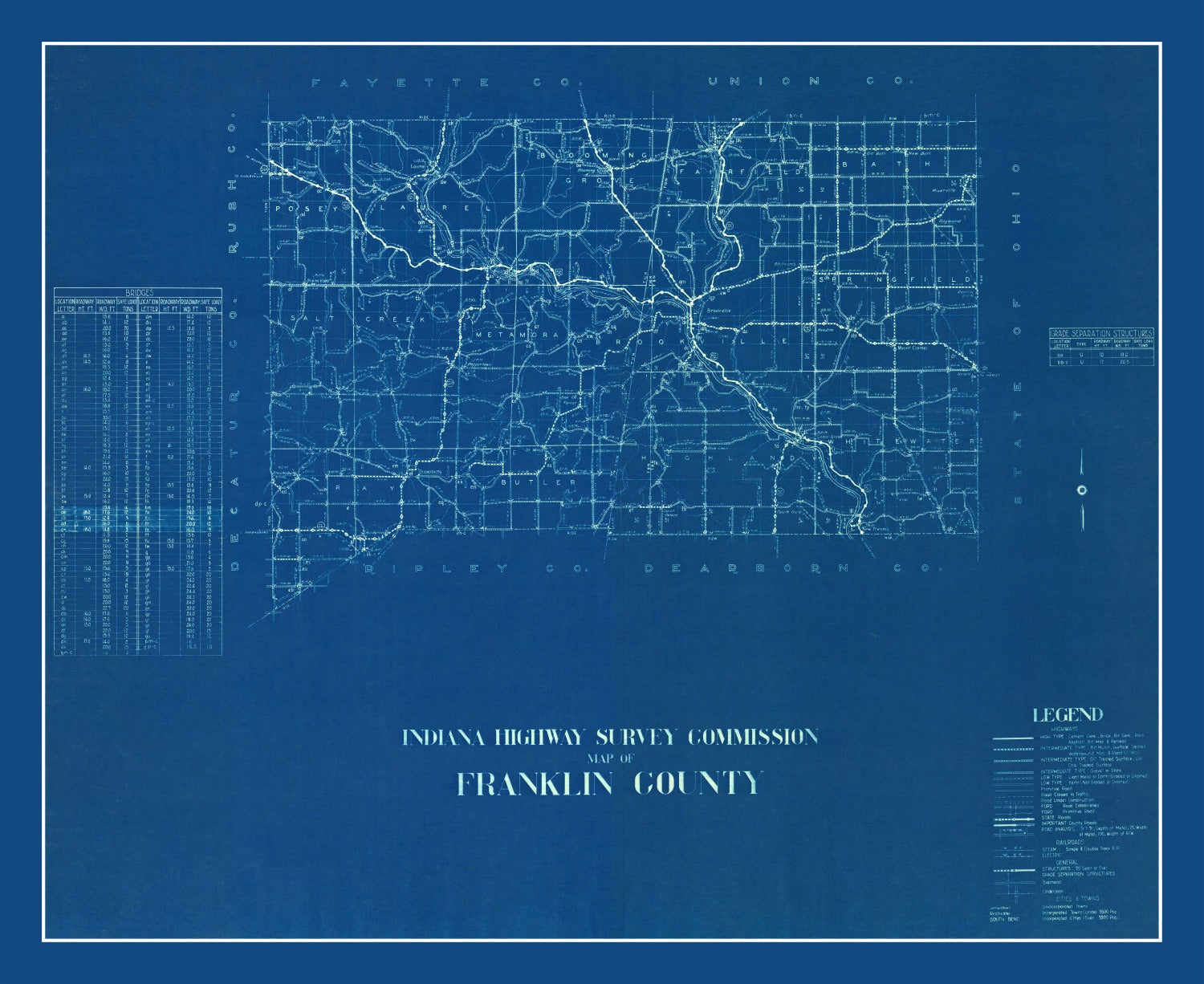 Vintage Map of Franklin County, Indiana 1936