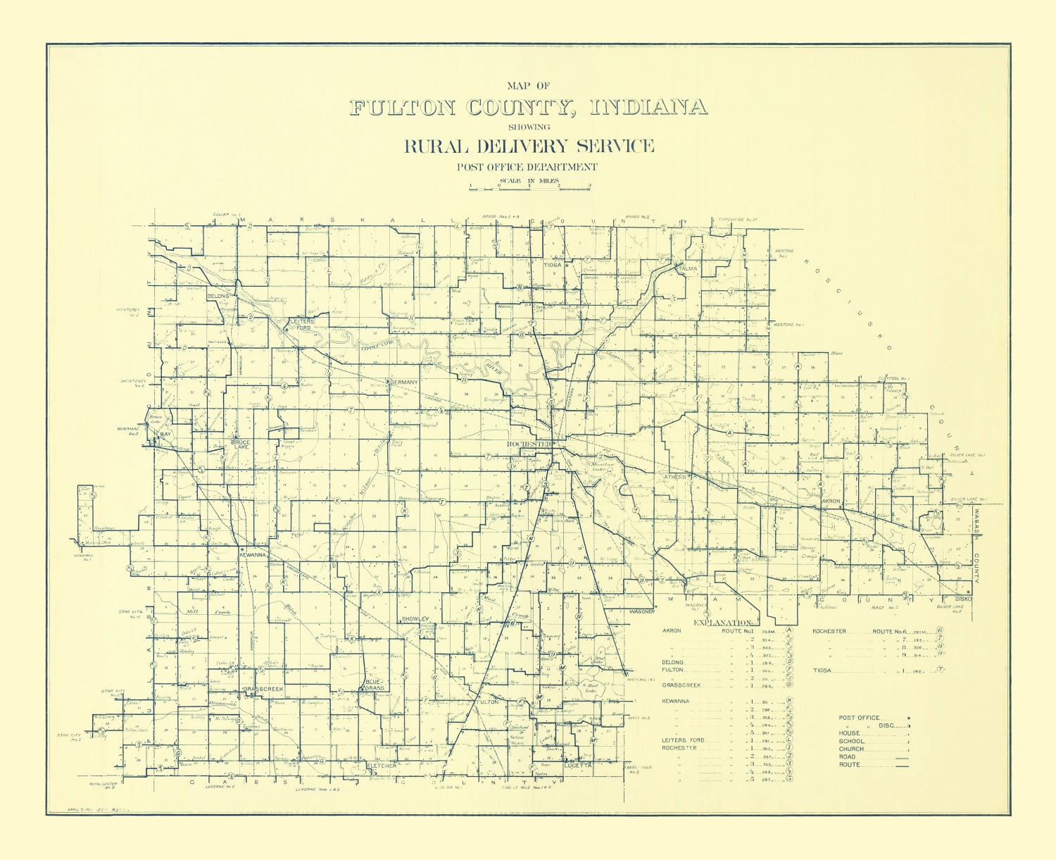 Vintage Map of Fulton County, Indiana 1911
