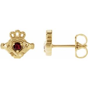 14K Yellow Gold Natural Mozambique Garnet Claddagh Earrings