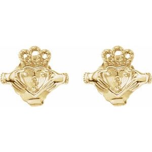 14K Yellow Gold 2 mm Round Accented Claddagh Earring Mounting – image 2