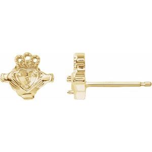 14K Yellow Gold 2 mm Round Accented Claddagh Earring Mounting