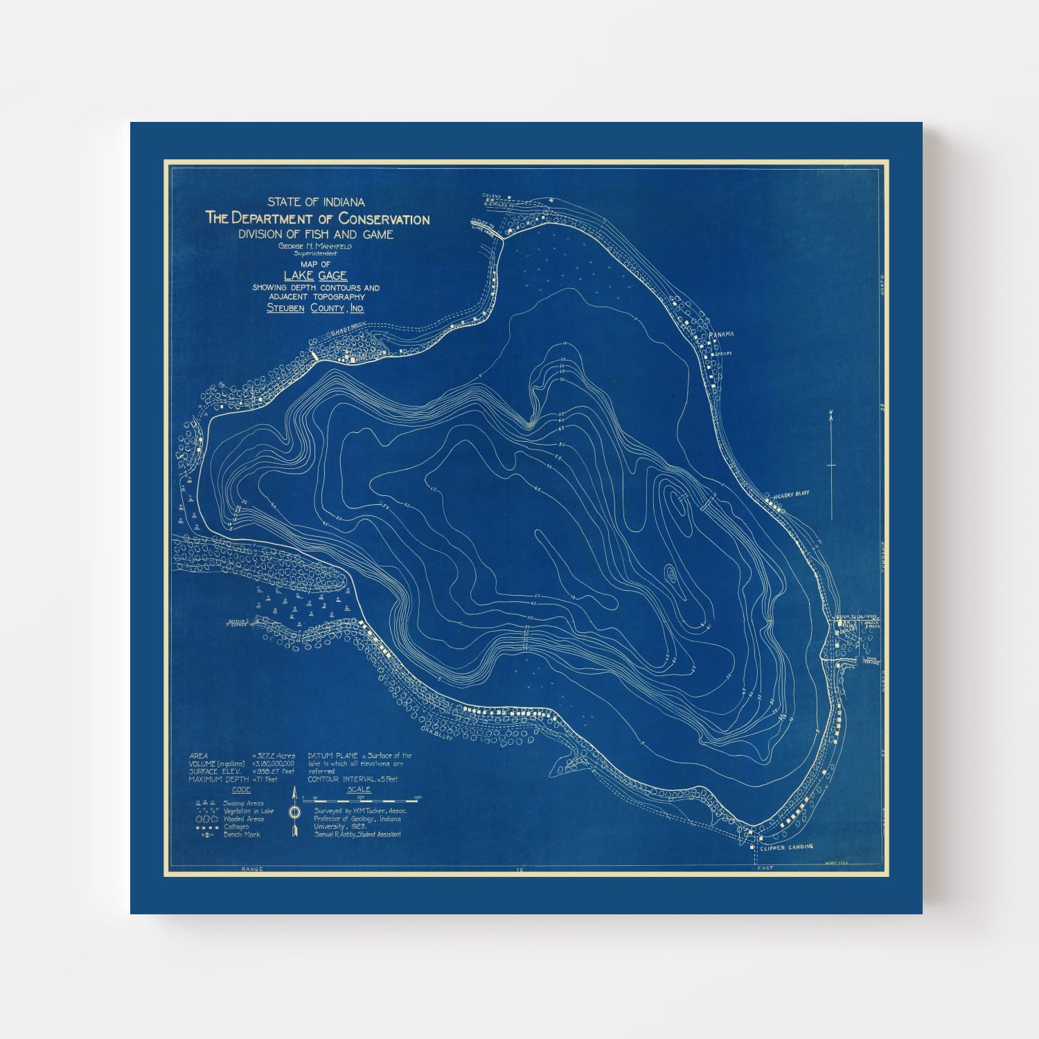 Vintage Gage Lake, IN Map 1923