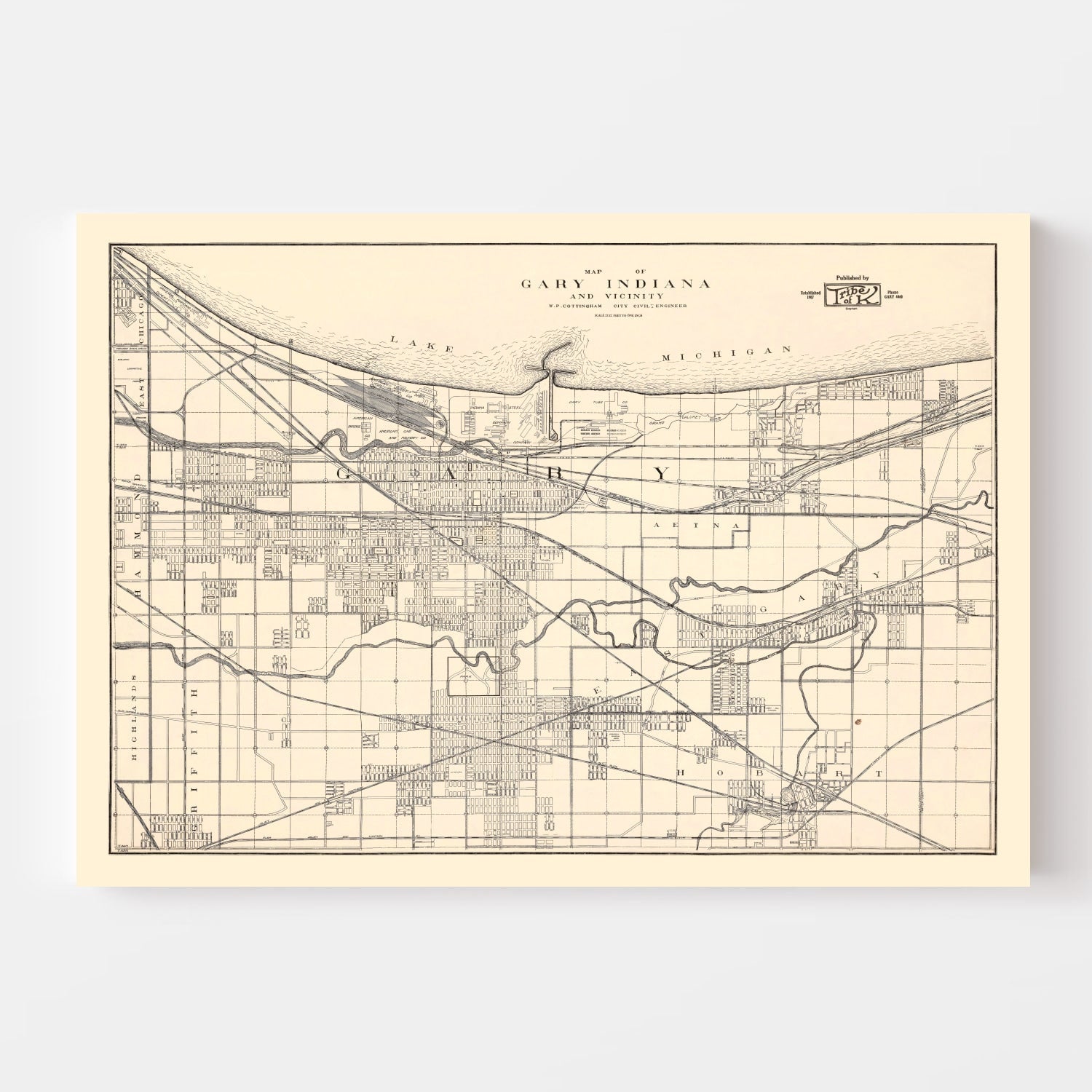 Vintage Map of Gary, Indiana 1928