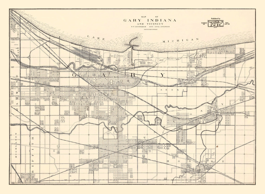 Vintage Map of Gary, Indiana 1928